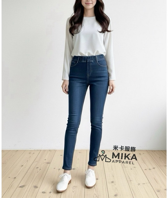 《MIKA米卡服飾》顯瘦保暖合身刷毛牛仔褲 雪花褲