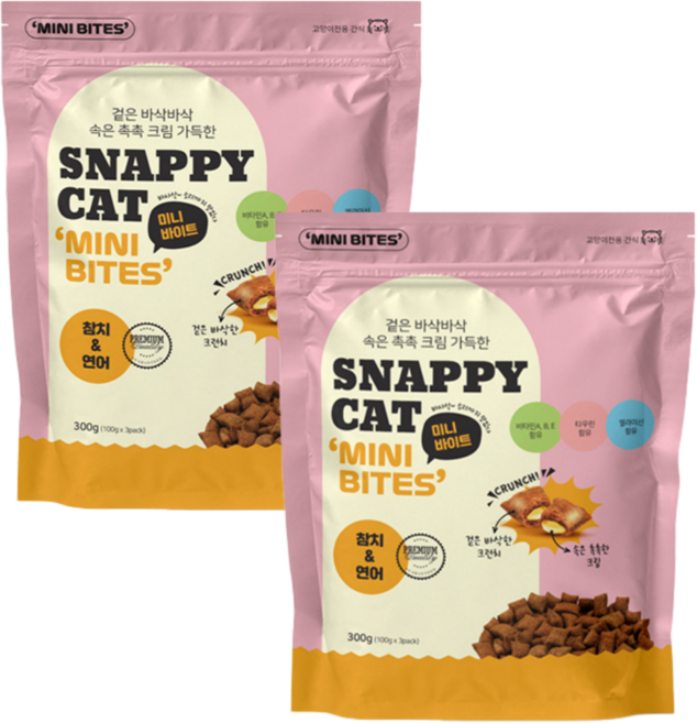 스내피 캣 미니바이트 고양이 대용량 바삭과자, 2개, 300g, 참치&연어맛
