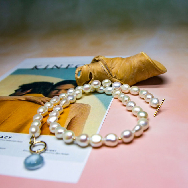 AAA 담수진주 아쿠아마린 목걸이