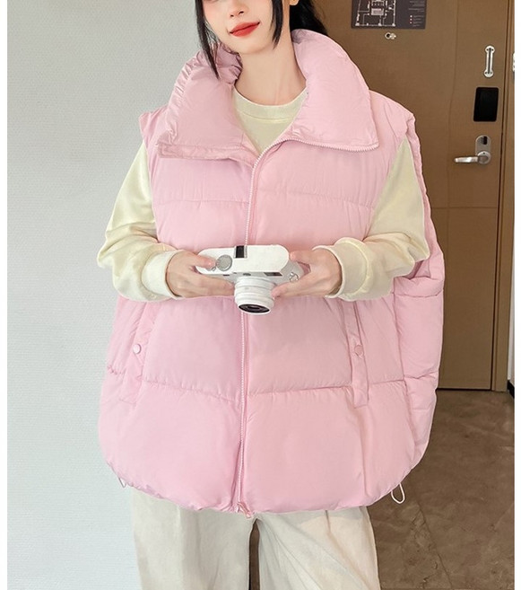 JinG 韓版翻領拉鍊鋪棉麵包背心