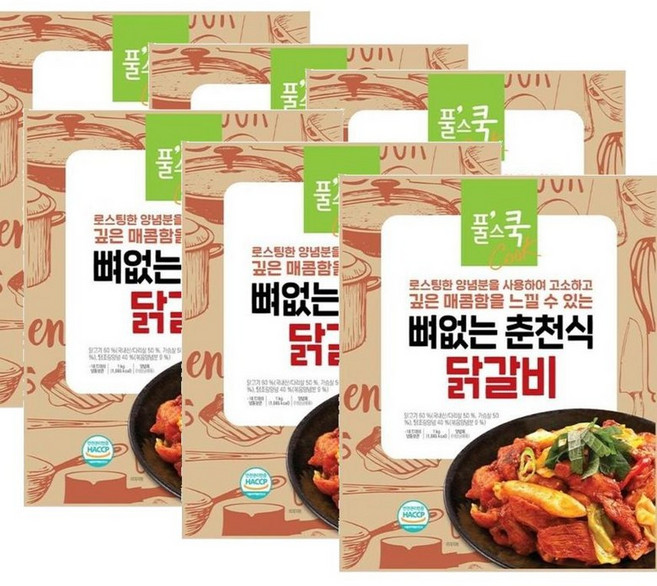 풀무원 풀스쿡 뼈 없는 춘천식 닭갈비, 1kg, 6개