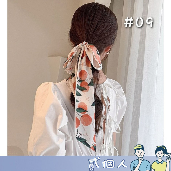 絲巾髮帶 洗臉化妝頭巾 韓版可愛甜美領巾, 1個, 【#09 白底水果/日韓氣質絲巾】
