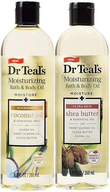 Dr Teal's Dr. Teals Bath & Body Oil 버라이어티 선물 세트 (2팩 각 249.5g(8.8온스) - 울트라 리치 시어 버터 및 영양 코코넛 오일 에센, Dr. Teals Bath & Body Oil 버라이어, 260ml