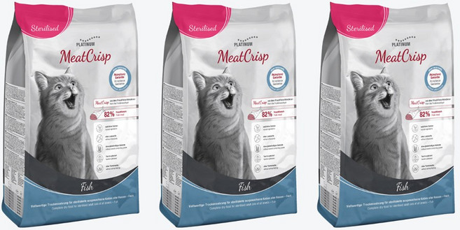 PLATINUM 어덜트 고양이 미트 크리스프 스테럴라이즈드 건식사료, 연어, 1.5kg, 3개