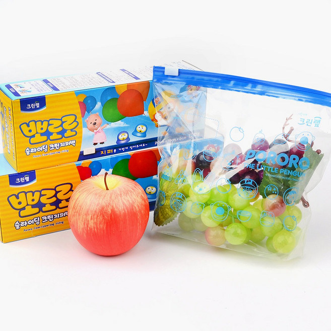 뽀로로 슬라이딩 크린지퍼백 위생백 비닐 일회용 롤백+실버 메탈 구슬줄 8cm 사은품, 대(L), 1박스