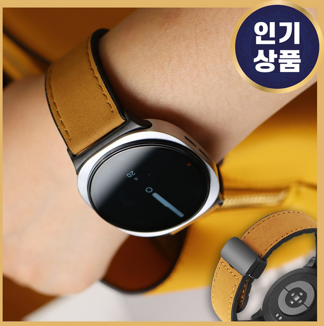 그레너 갤럭시 워치 가죽 스트랩 디버클 시계줄 자석 밴드, 1개, 머스터드 브라운