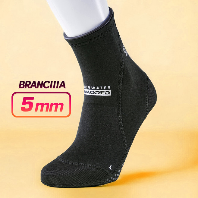 [브랑키아] 언더워터 아머 5mm 롱삭스 프리다이빙 스노클링 스쿠버 아쿠아 해루질 양말, S (220-240), 블랙