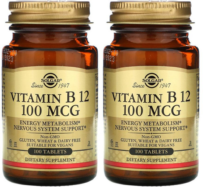 [1+1] Solgar 솔가 비타민 B12 100 mcg 100정 시아노코발라민 칼슘 Vitamin B12 비타민B 수용성비타민 솔땡 고약사 약들약 2개