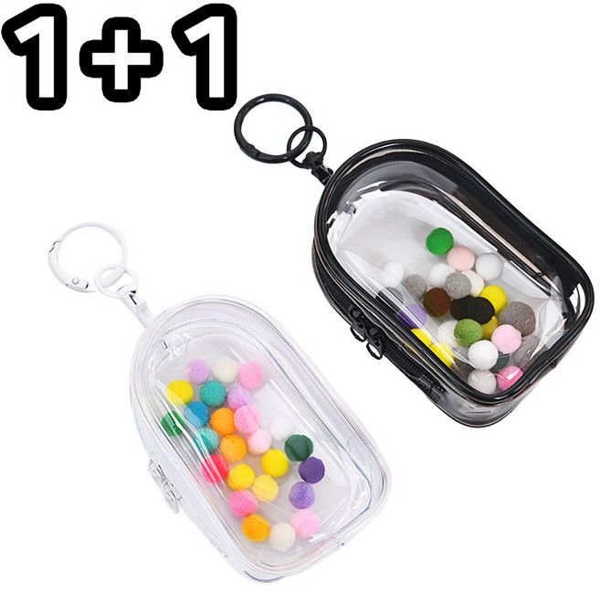 1+1 투명 키링파우치 가방꾸미기 인형 미니파우치 pvc 화장품 소품 수납 타원형