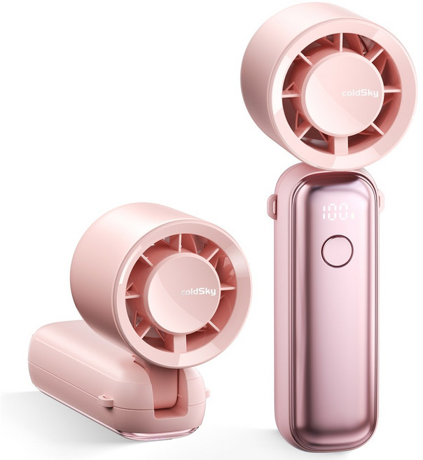 ColdSky 휴대용 팬 5000mAh 충전식 냉각 디지털 디스플레이 야외 여행 낚시를 위한 접이식 미니, Pink, 1개
