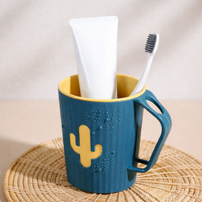 에스미코 물빠짐 거꾸로 양치컵 칫솔꽂이, 1개, 블루옐로우