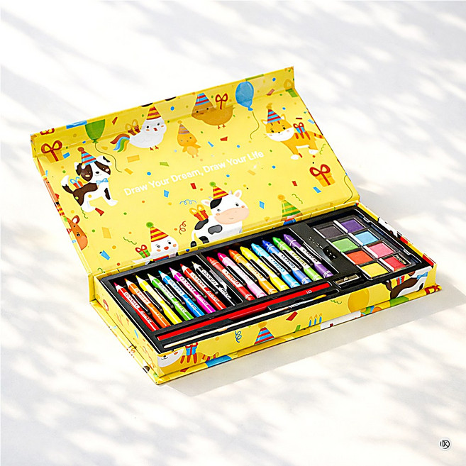 드림아트 어린이선물 문구세트 어린이집 유치원 단체 28 엘로우케이스, 24색