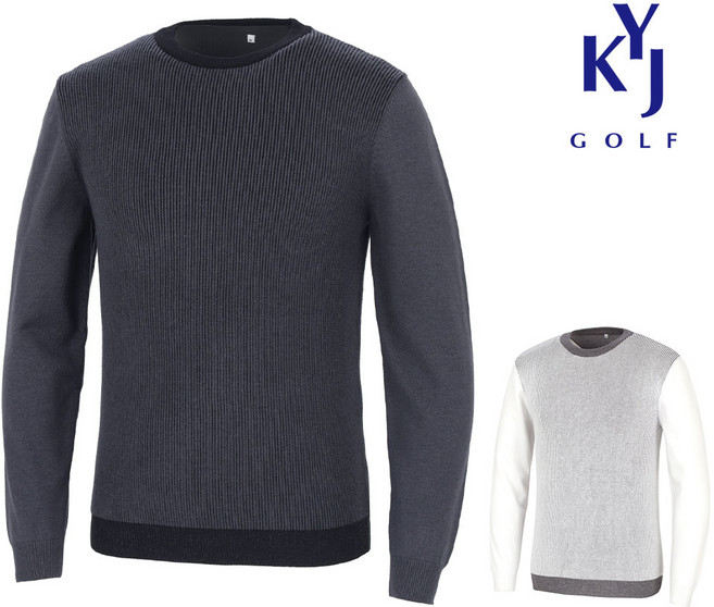 [김영주골프] 가을겨울 세로골지 배색 니트 프리미엄 라운드 남성 골프 스웨터 DPFMNT44
