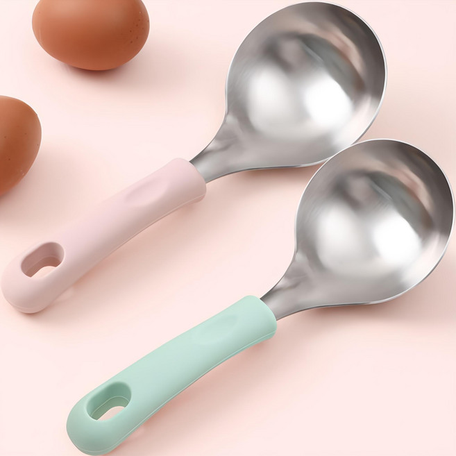 파쿠젠 1+1 스텐304 실리콘손잡이 스텐국자 서빙스푼 전현무 국자 핑크+민트, 1세트