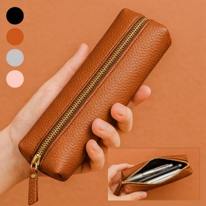 좋은픽 튼튼소재 깔끔한 가죽 필통, 1개, 브라운