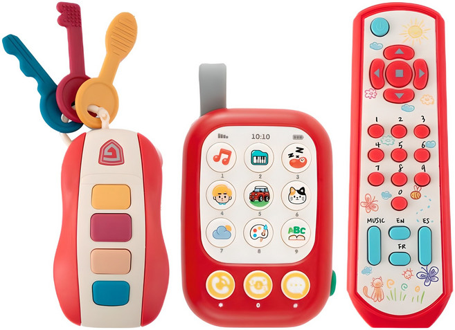 리틀클라우드 스마트 버튼 멜로디 핸드폰 + 차키 + 리모컨 장난감, 빨강, 1세트