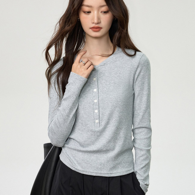 엘에프제트 여성 헨리넥 슬림골지 긴팔티셔츠 25622