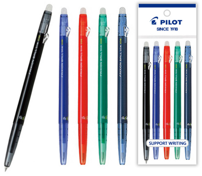 파이롯트 지워지는 프릭션 노크식 슬림볼펜 0.38mm 5개 세트, 0.38 흑1개+청1개+적1개+녹1개+군청1개 세트
