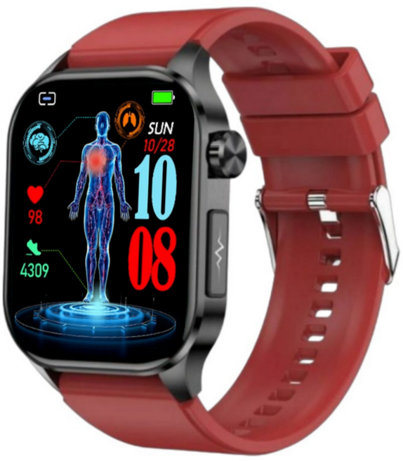 액션맨 글루코워치 ET 건강데이터 스마트워치, 블루투스, 5.13cm, 블랙실리콘+레드실리콘