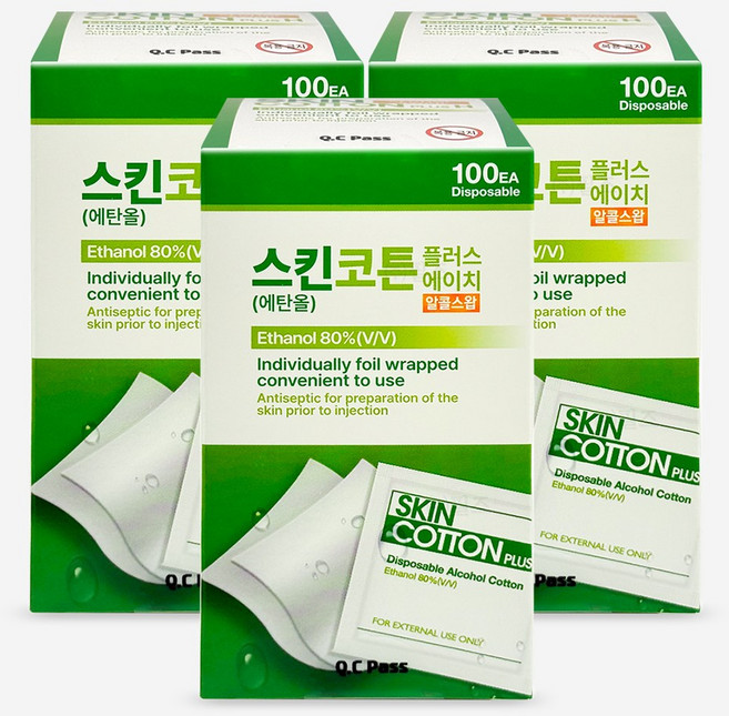 성광제약 (퍼슨) 스킨코튼 플러스 에스 100매 3통 피부 및 각종소도구 살균소독 알콜스왑 의약외품, 100개입, 3개