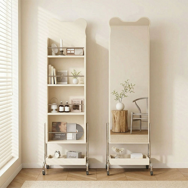 Uri Jip 이동식 전신거울 다용도 수납 스탠드형 인테리어, 화이트