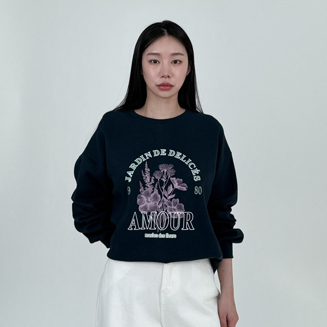 메종 플라워 캐쥬얼 루즈핏 맨투맨 티셔츠