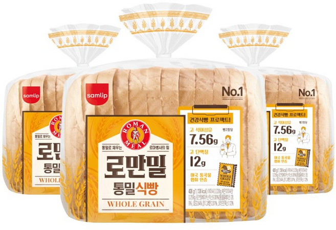 [오티삼립]로만밀 통밀식빵 420g 3봉, 1.26kg, 1개