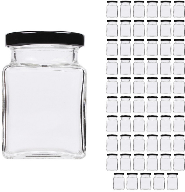 공병상회 사각허브 시리즈 유리병 + 러그캡/블랙, 60개, 180ml