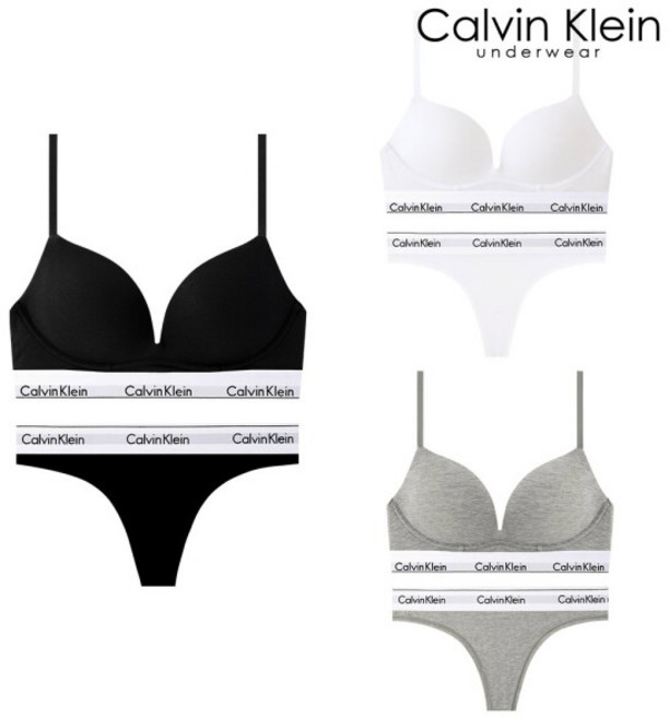 [캘빈클라인 언더웨어] CK 여성 아이콘 코튼 AF 플런지 푸쉬업 브라+티팬티 세트 QF8502+QF8518 3종 택1