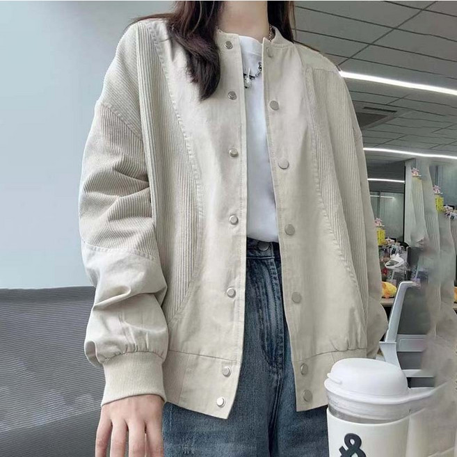 AOKADA 여성 봄 가을 오버핏 벨벳 패치워크 점퍼 간절기 가디건 아우터