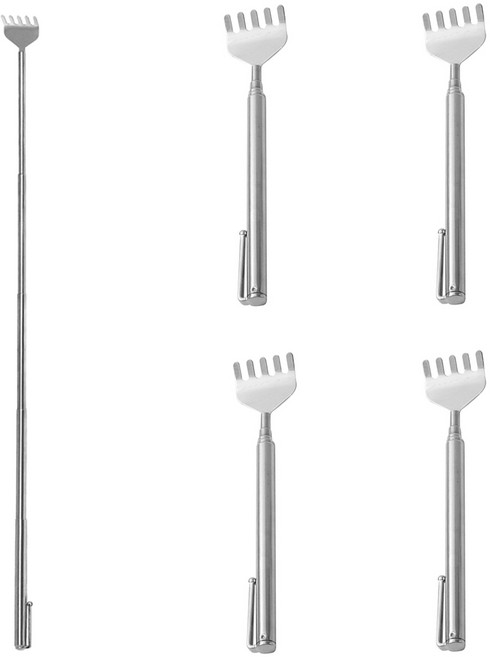 휴대용 스텐 접이식 안테나 효자손 A타입 길이조절 효자손 가제트 만년필 모양 볼펜형, 실버, 4개