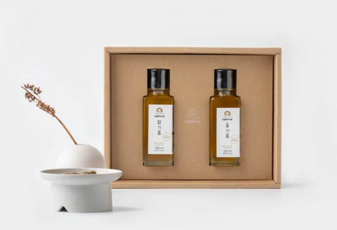 [친절한박서방] 나혼자 선물세트 - 직접 농사지은 100% 국내산 참기름 들기름 (100ml x 2병), 100ml