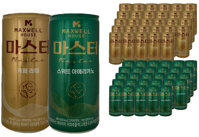 [달담박스] 동서 맥스웰하우스 마스터 카페라떼 240ml 30캔 + 스위트아메리카노 240ml 30캔, 60캔