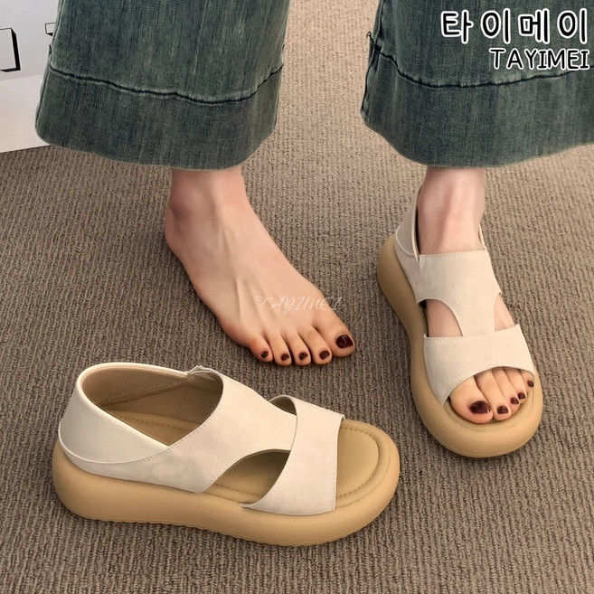 타이메이 두꺼운 밑창 샌들 여성용 편안하고 가벼운 여름 외투에 치마 부드러운 밑창 밟는 느낌 임산부 슬리퍼 2신