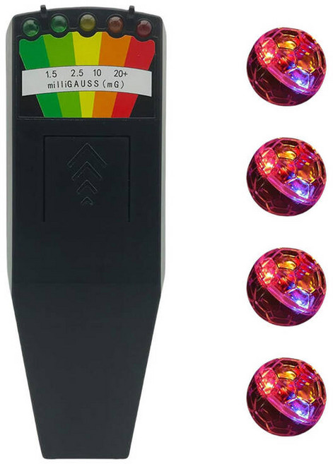 4 모션 라이트 업 고양이 공과 5 LED EMF 미터 휴대용 전자기 탐지기 필드 자기 모니터 유령 장비 키트, [01] Black, 1개