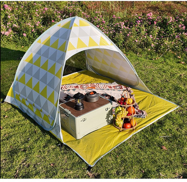 웰그라운드 피크닉 원터치 텐트, 2인용, 옐로우