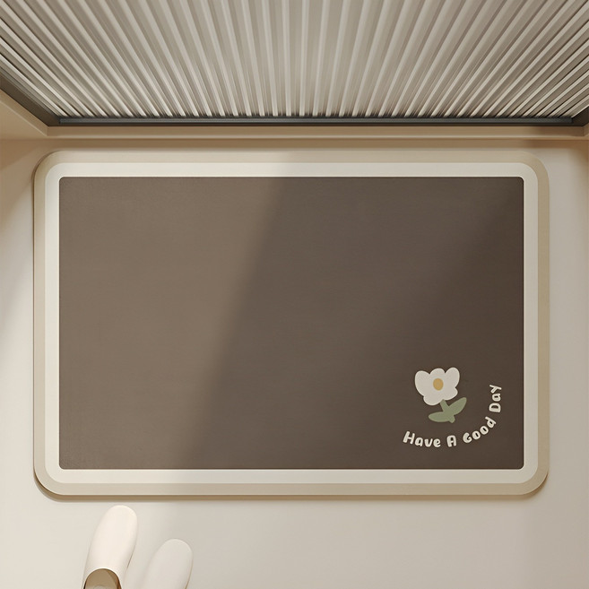 현관 발매트 화장실 입구 욕실 발매트 규조토 미끄럼 방지 매트, 화이트브라운 다이아몬드, 1개