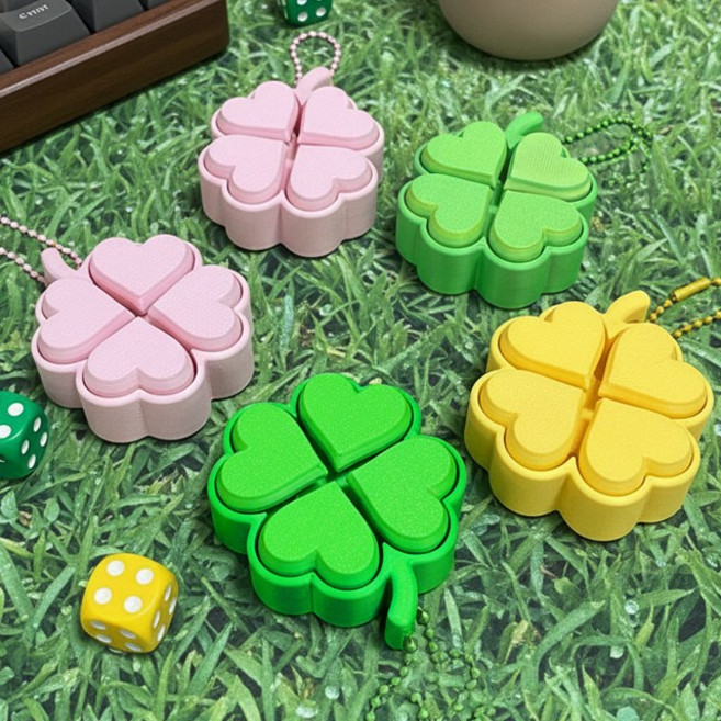네잎클로버 키링 키홀더 키캡 클리커 4구 청축 스트레스 해소 딸깍이 행운 부적 선물 피젯