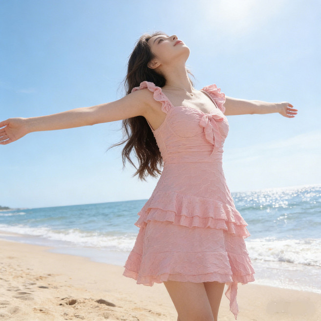 女泳衣 顯瘦, 6681粉色