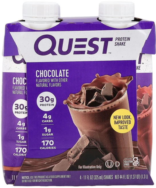 Quest Nutrition 단백질 셰이크 초콜릿 4개입 개당 325ml(11fl oz) Nutrition (퀘스트 뉴트리션), Quest Nutrition, 단백질 셰이크, 초콜릿,, 0.325l - 쿠팡