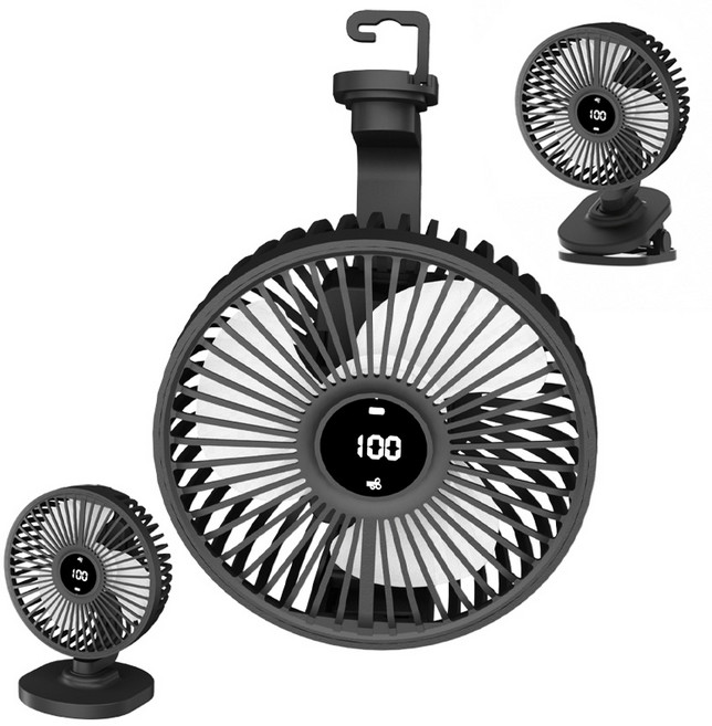 Ostini 무선 집게형 탁상용 충전식 무소음 미니 선풍기 클립형 벽걸이 히든 후크 휴대용 3in1 사무실 캠핑용 선풍기, 블랙, 1개