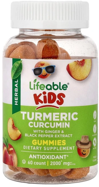 Lifeable 키즈 튜메릭 강황 커큐민 구미피치 1000mg 60정 피페린, 1개 - 쿠팡