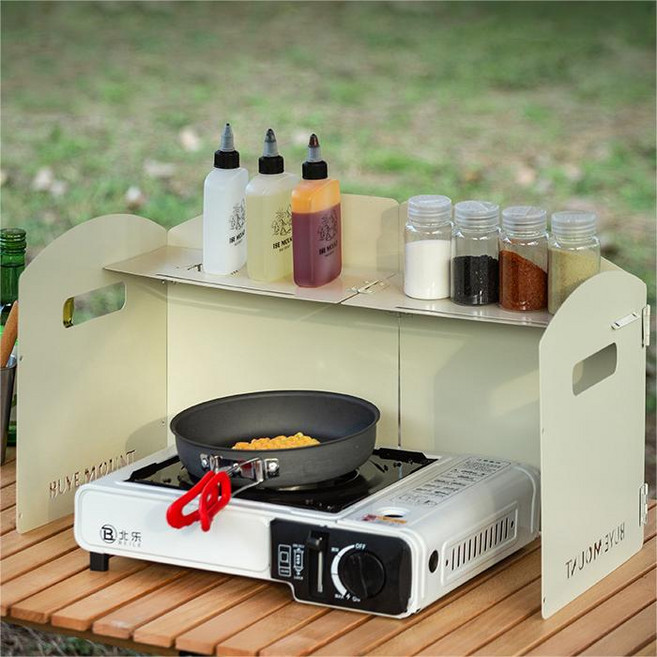 laderive캠핑 버너 바람막이 확장성 선반 4단 접이식+전용 가방 세트, 1세트, 흰색