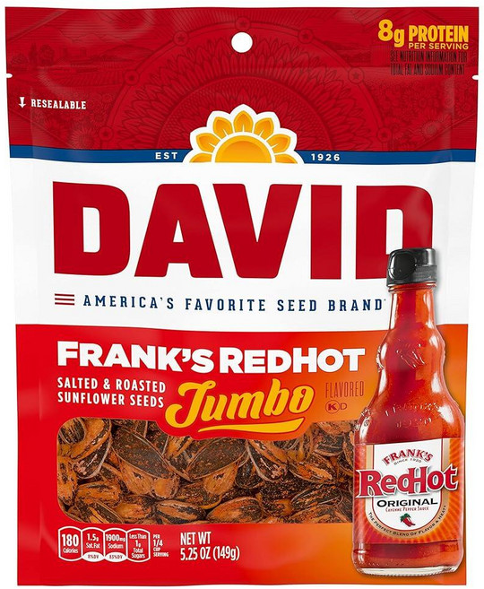 DAVID 로스트 앤 솔티드 점보 해바라기 씨앗 Frank's Redhot 맛 148.8g(5.8온스), DAVID 로스트 앤 솔티드 점보 해바라기 씨앗, Fr