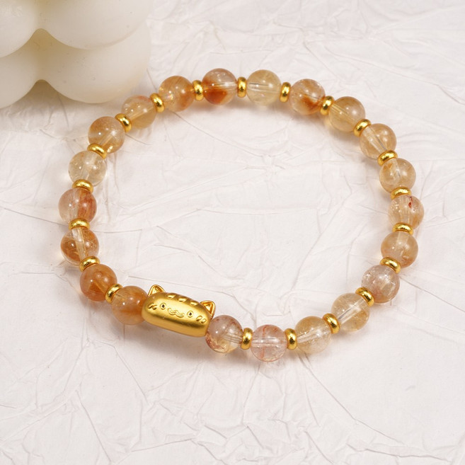 오누이디스플레이 천연원석 호안석 황수정 고양이 팔찌 여성 비즈 원석 팔찌 데일리 팔찌