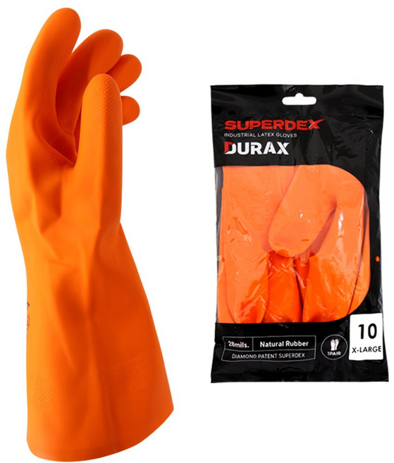 슈퍼덱스 듀락스 천연라텍스 두꺼운 공업용 내화학 장갑 신나용 내산 내유장갑 산업용 정비용 연구실용 안전장갑 해루질, 1세트, 오렌지