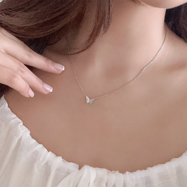 미니 실버 스프릿 나비 써지컬 목걸이 no.398