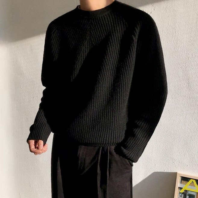 圓領毛衣男 韓版潮流寬鬆針織衫