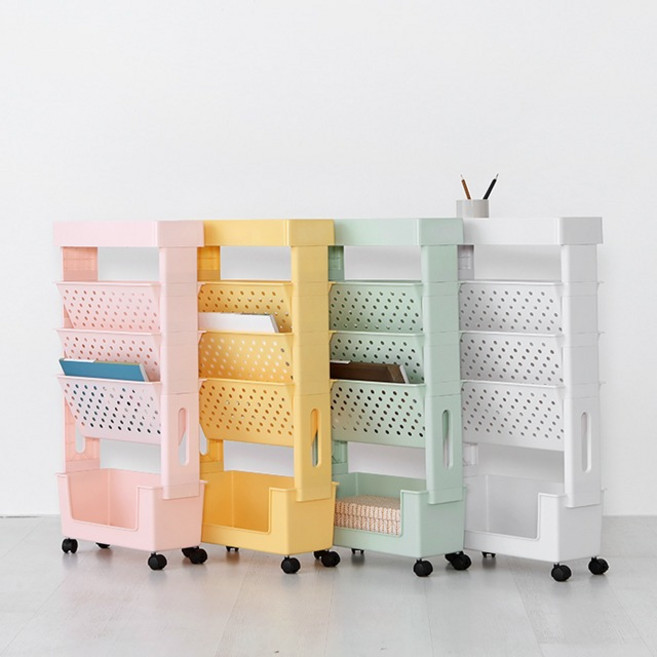 마켓비 ALON 이동식 책꽂이 트롤리, 옐로우, 3단