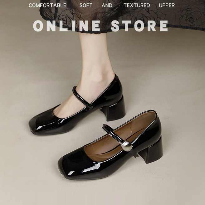 FINE ART 여성용 데일리 통굽 스트랩 메리제인 힐 5cm